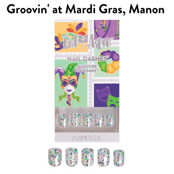 Red Aspen Other - Red Aspen Nail Dashes Groovin’ at Mardi Gras Manon Short Square Glitter Pres NEW